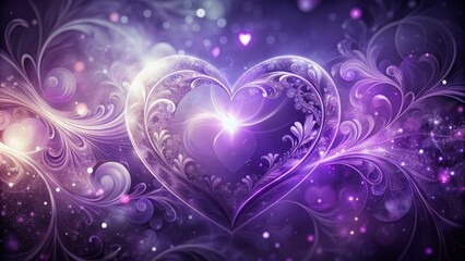 Softly glowing purple heart shape surrounded by delicate, swirling patterns and subtly shimmering textures, creating a