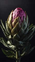 Obraz premium Blooming artichoke on black with clipping path.