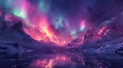 Northern Lights over the lake, aurora borealis