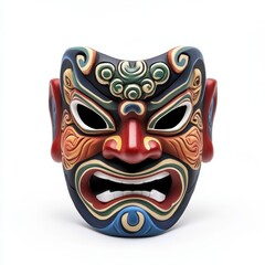 Traditional Chinese Mask with Angry Expression.