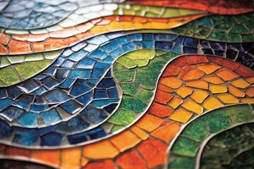 Colorful Mosaic Tile Pattern with Curved Lines