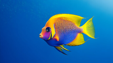 Naklejka premium A colorful tropical fish swimming against a sea-blue background