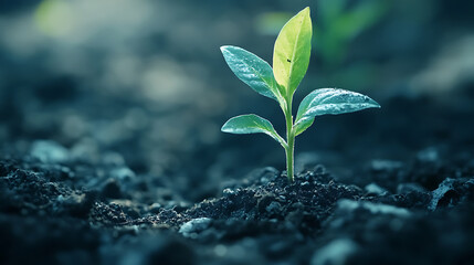 Young green plant growing in fresh soil
