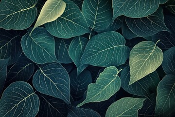 Close-up View of Overlapping Green Leaves with Visible Veins