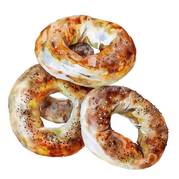 recommend clip art: Three watercolor bagels with poppy seeds.