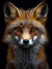 Fototapeta premium portrait of a fox front face on dark background