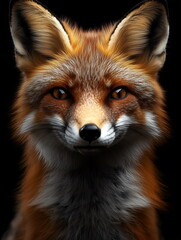 Fototapeta premium portrait of a fox front face on dark background