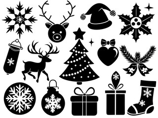 Christmas icons set, Christmas element vector silhouette