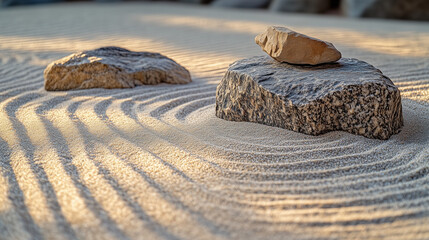 Zen rock garden with sand