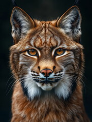 Obraz premium portrait of a lynx front face on dark background