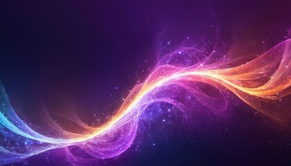 Abstract background with glowing, colorful, and flowing lines and scattered star-like particles.