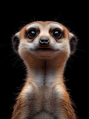 Fototapeta premium portrait of a meerkat front face on dark background