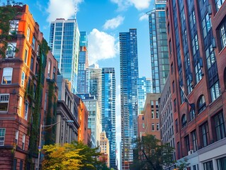 Obraz premium Coexisting Historic and Modern Skyline of a Vibrant City Center