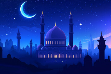 illustration of a beautifully decorated mosque with crescent moons and stars for Rabiul Awal 