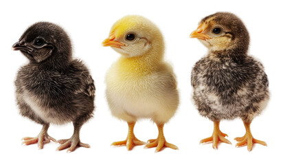 Naklejka premium Three cute chicks under soft light, cut out - stock png.
