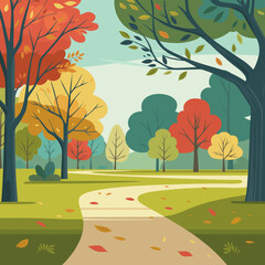 Colorful autumn trees in a beautiful autumn park. Flat style vector natural landscapes.