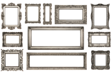 Classic silver vintage frames isolated on white background