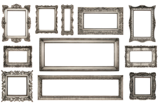 Classic silver vintage frames isolated on white background