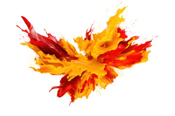Bright red and yellow paint splash forming a high-energy explosion pattern isolated on white background