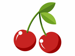 vector two cherries with leaves on white background