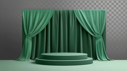 Minimalist Green Stage with Draped Curtains.