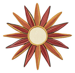 Vibrant embroidered sun design, cut out - stock png.
