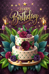 View of 3d wedding cake birthday cake with decorations and ornaments