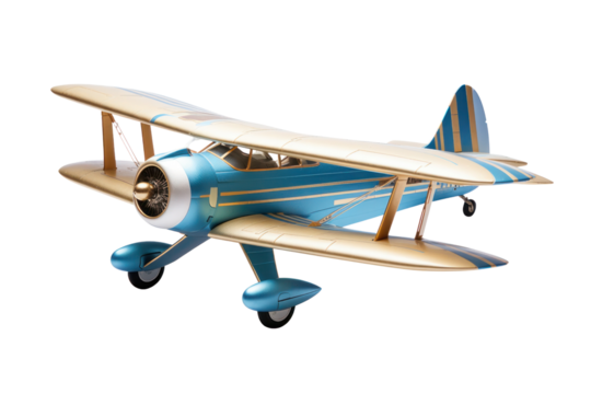 An elegant, scaled-down airplane model in mid-flight pose with dynamic angles, isolated on white background