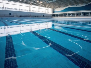 Obraz premium Indoor Swimming Pool with Modern Design and Bright Lighting is popular in fitness centers