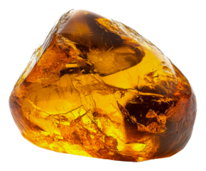 Natural amber stone displayed on a white surface, cut out - stock png.
