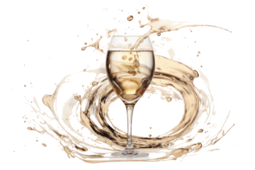 An artistic composition featuring a champagne glass isolate on white background.