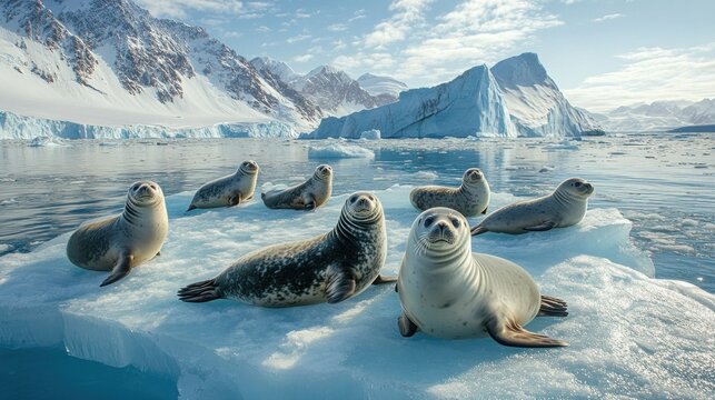 Seals on Iceberg in the Antarctic
