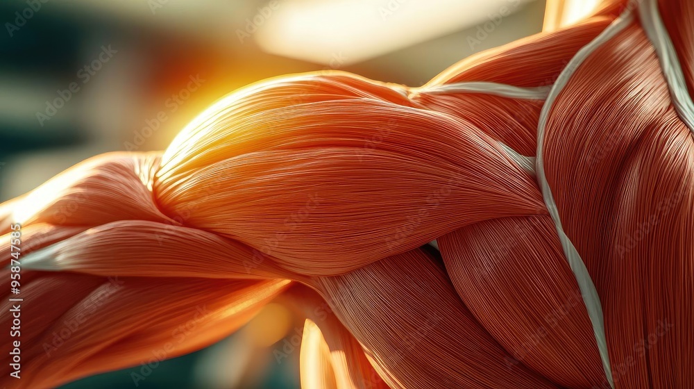 Poster close-up of a well-defined muscle showcasing detailed fibers and textures, highlighting strength and
