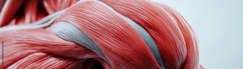 Poster close-up of muscle fibers showcasing intricate details and vibrant colors, illustrating the complexi