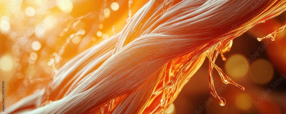 Poster a close-up of intertwined fibers illuminated by warm light, showcasing texture and organic beauty in