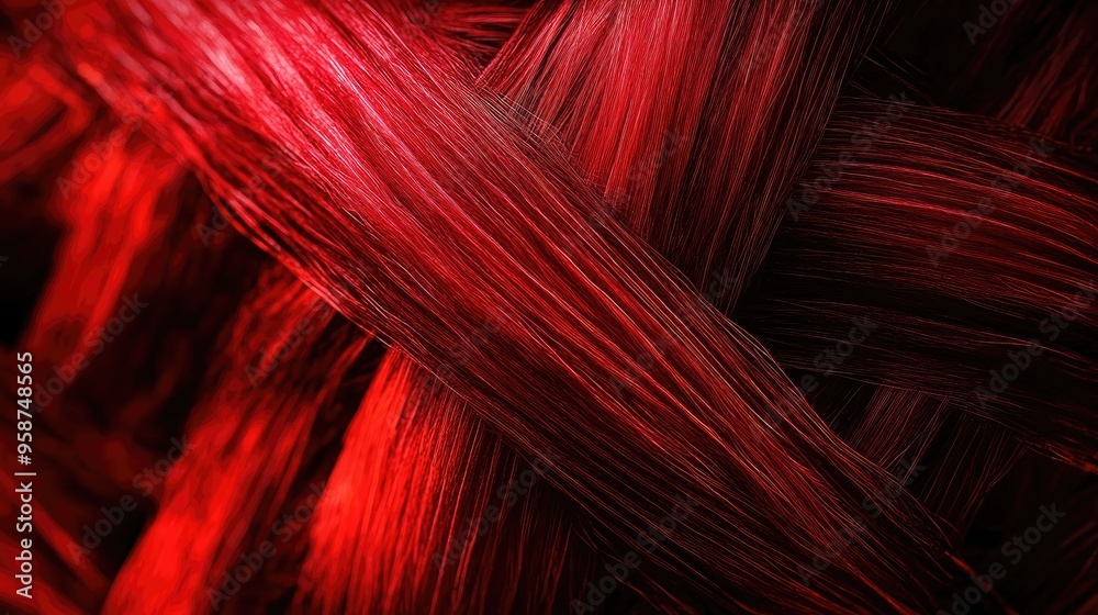 Poster close-up of intertwined red strands creating a vibrant texture, perfect for creative backgrounds and