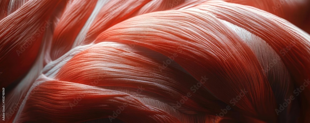 Poster close-up view of muscular fibers showcasing detailed texture and color variations in fitness and ana