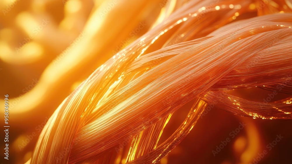 Aufkleber Abstract close-up of golden strands intertwined, creating a mesmerizing texture that evokes warmth and depth in design.