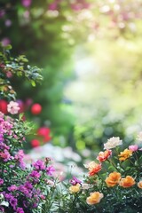 Naklejka premium Lush and Vibrant Blooming Garden with Soft Focus Backdrop for Overlay