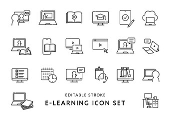 eラーニングにまつわるアイコンセット（モノクロ）