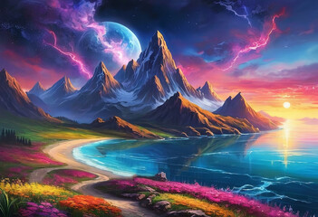 Obraz premium Mythicl Landscape in paralell universe