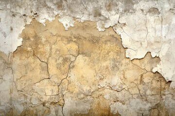 Obraz premium Cracked and Peeling Beige Wall with Patches of White Paint
