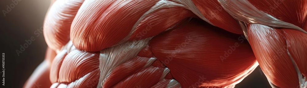 Poster Close-up of detailed muscle texture, showcasing the intricate structure and fibers in vivid color and realistic lighting.