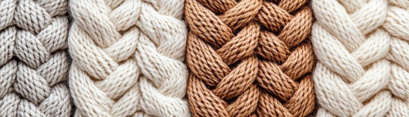 Knitted Wool Texture with Intricate Cable Patterns in Warm Neutral Tones, Cozy Close-Up with Copy Space for Text