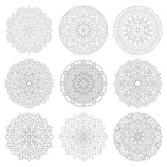 Floral Mandala Vector Pack of 9 coloring book pages