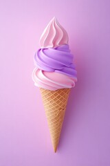 A colorful ice cream cone with swirls of pink and purple against a pastel background.