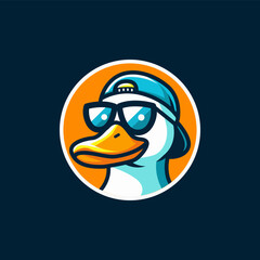 Cool Duck logo. Duck with sunglasses. Modern vector illustration. Funny mascot. Vector