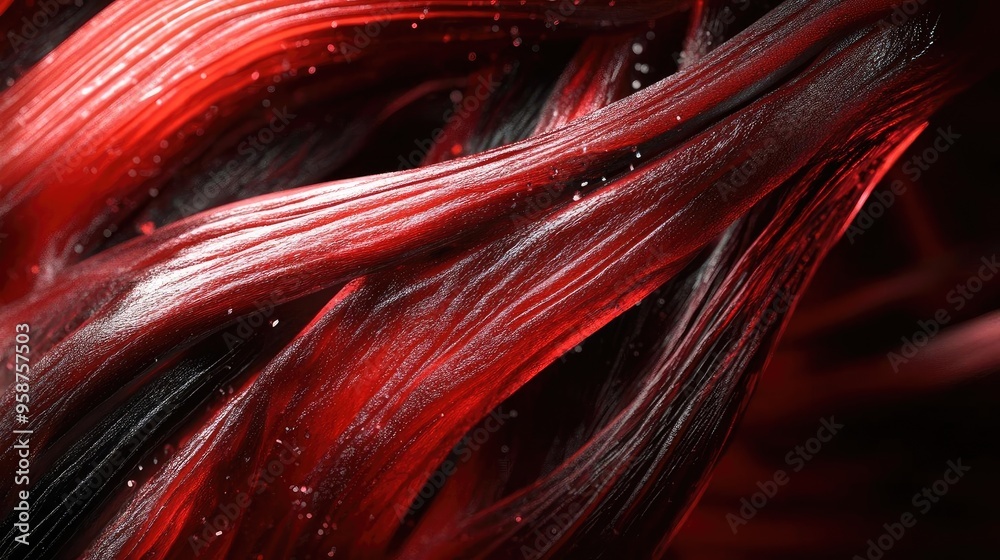 Poster Abstract red and black fluid texture, showcasing dynamic movement and depth. Perfect for backgrounds or artistic projects.
