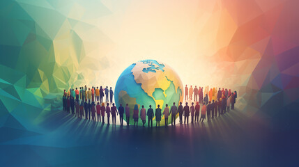 People forming a circle around Earth illustration, global peace and unity celebration