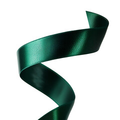 Flying twisted green ribbon for product display banner background template. Curly tape ribbon for Christmas product advertising